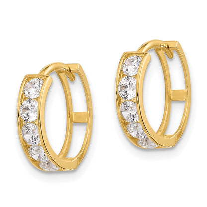 14K Gelbgold Poliert Zirkonia 4x14mm Huggie Creolen