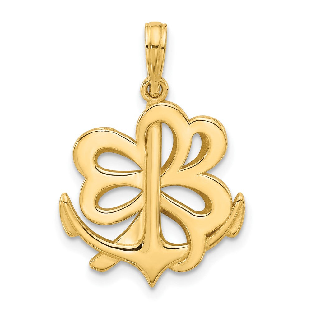 14K Gelbgold polierter Anker- und Kleeblatt-Charm