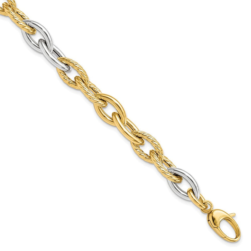 14K Bicolor Gold Bicolor Poliert Fantasieglieder 7.5 Zoll Armband