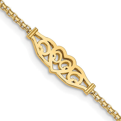 14K Gelbgold Poliert Filigran Herz und Bismark Kette Fußkettchen