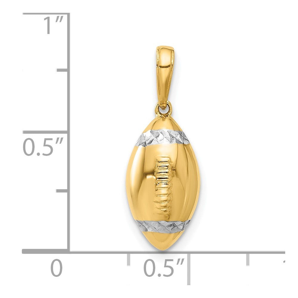 14K Gelbgold und Rhodium Diamant-geschliffener 3D-Football-Anhänger