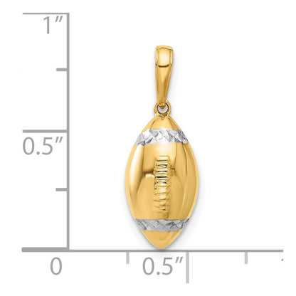 14K Gelbgold und Rhodium Diamant-geschliffener 3D-Football-Anhänger