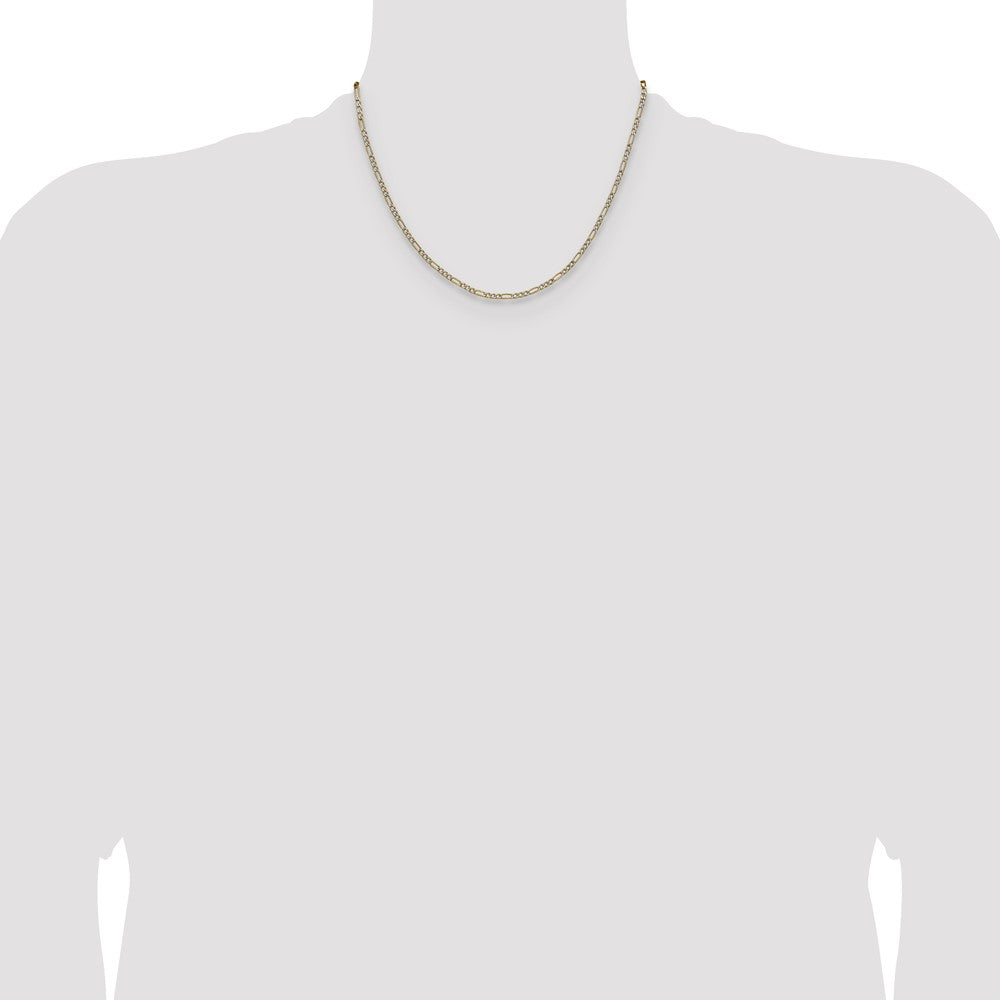 14K Gelbgold 2.3mm Halbmassiv mit Rhodium Pavé‚ Figaro Halskette