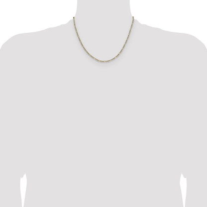 14K Gelbgold 2.3mm Halbmassiv mit Rhodium Pavé‚ Figaro Halskette