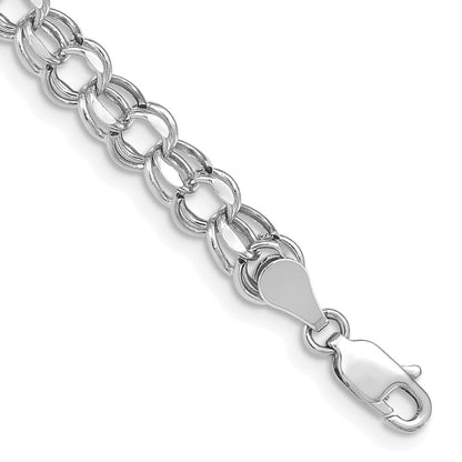14K Weißgold 6mm Hohl Diamantiert Doppelt Glieder Charm Armband