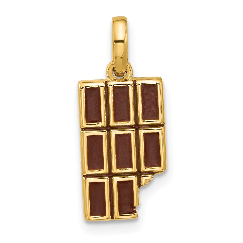 14K Gelbgold Charm „Angebissene Schokoladentafel“ braun emailliert