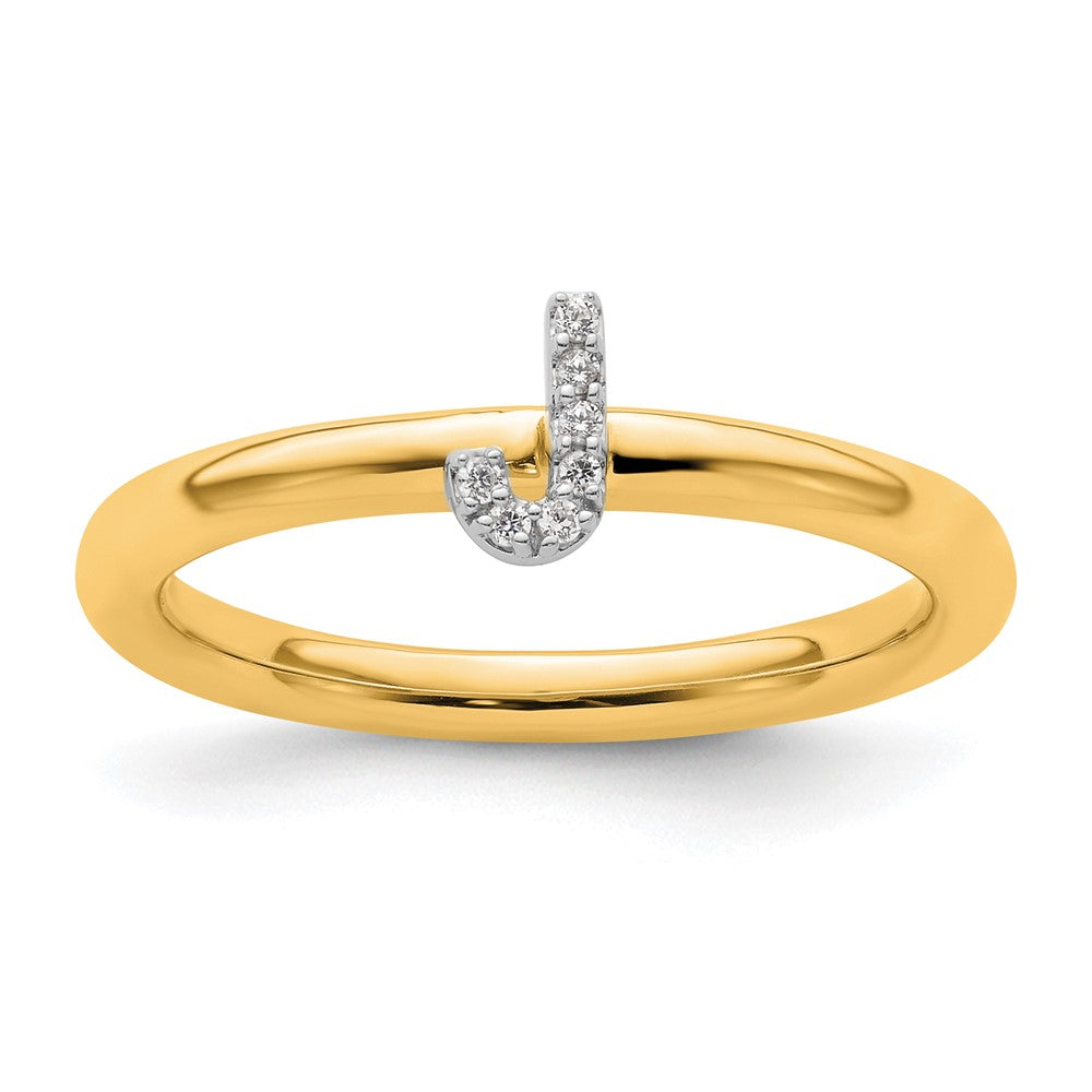 14K Gelbgold Stapelbar Diamant Initiale J Größe 7 Ring