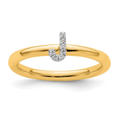 14K Gelbgold Stapelbar Diamant Initiale J Größe 7 Ring