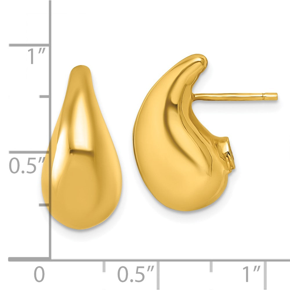14K Gelbgold Poliert 3d Gebogen Gewölbt Tropfen Ohrstecker