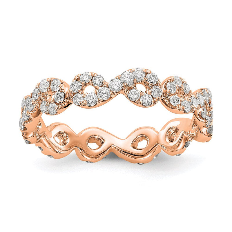 14K Roségold Poliert Unendlichkeit Shared U Krappen Größe 5 Diamant Memoire Ehering Ring