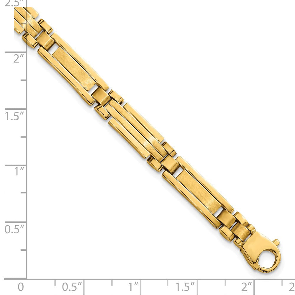 14K Gelbgold Poliert und Gebürstet 6.7mm Fantasie Multi Glieder Stab 8.25 Zoll Armband