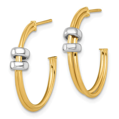 14K Bicolor Gold Bicolor Poliert mit Rings Doppelt C-hoop Ohrstecker