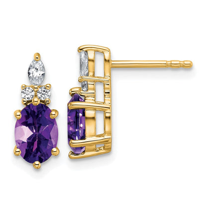14K Gelbgold Ohrstecker mit Diamanten und ovalem 7x5 mm Amethyst (Februar-Geburtsstein)