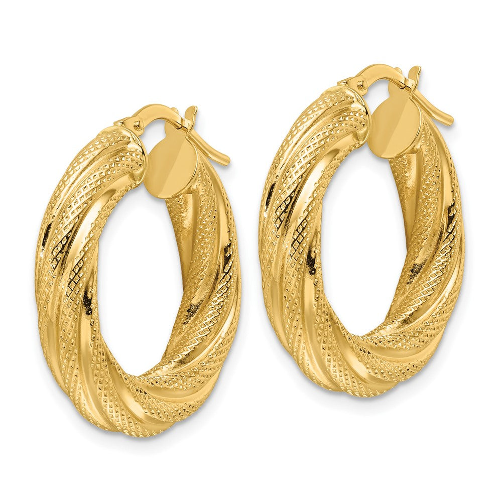 14K Gelbgold Poliert 4.7mm Strukturiert Gedreht Rund Creolen