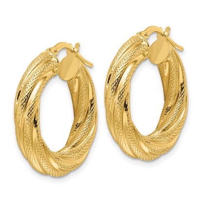 14K Gelbgold Poliert 4.7mm Strukturiert Gedreht Rund Creolen