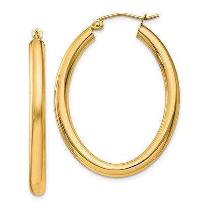 14K Gelbgold 3.5x38mm Poliert Oval Röhre Creolen