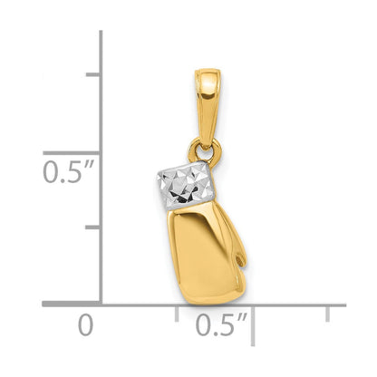 14K Gelbgold und Rhodium Diamantgeschliffener Boxhandschuh-Anhänger