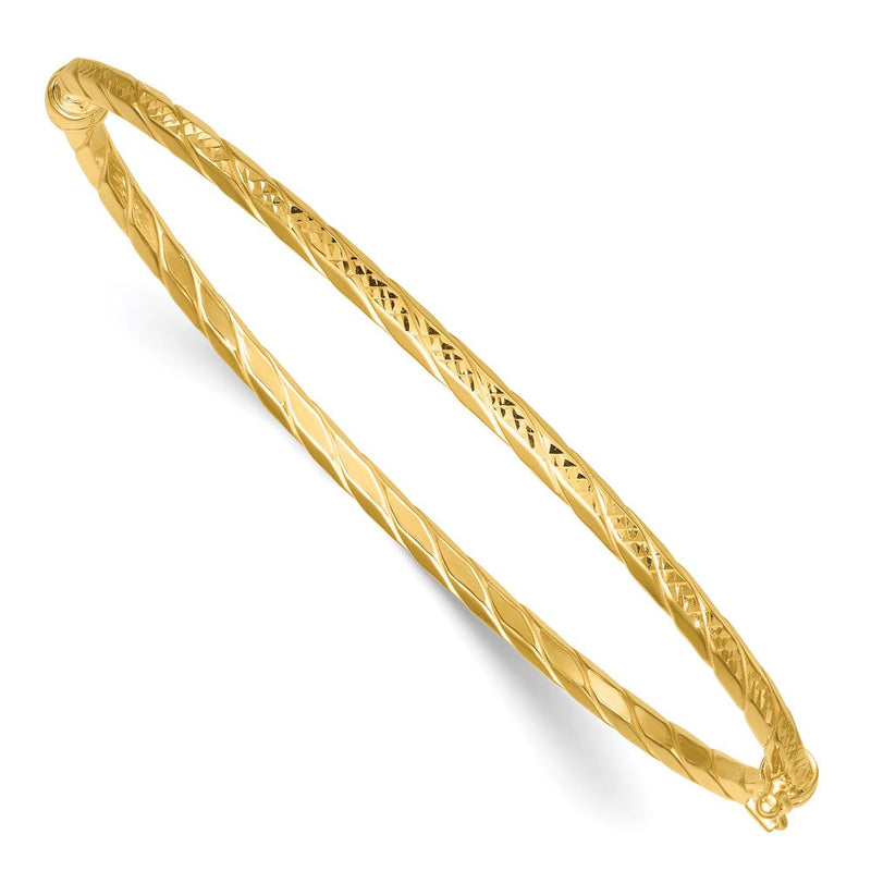 14K Gelbgold Poliert und Diamantiert Gedreht 3.00mm Klappbar Oval Armreif Armband
