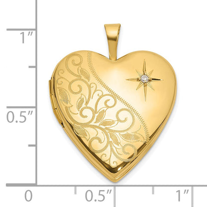 14K Gelbgold Poliert Diamant Scrolled 20mm Herz Medaillon