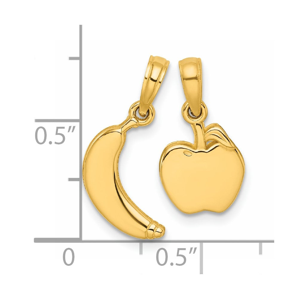 14K Gelbgold Anhänger-Set „Banane und Apfel", poliert