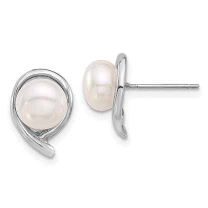 14K Weißgold 7-8mm Weiß Knopf Süßwasser Zuchtperle Ohrstecker