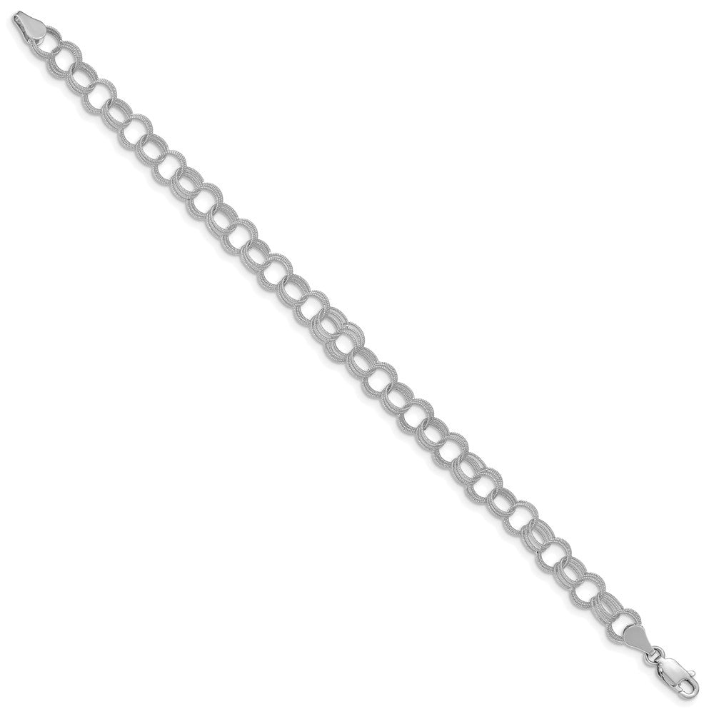 14K Weißgold 6mm Massiv Strukturiert Dreifach Glieder Charm Armband