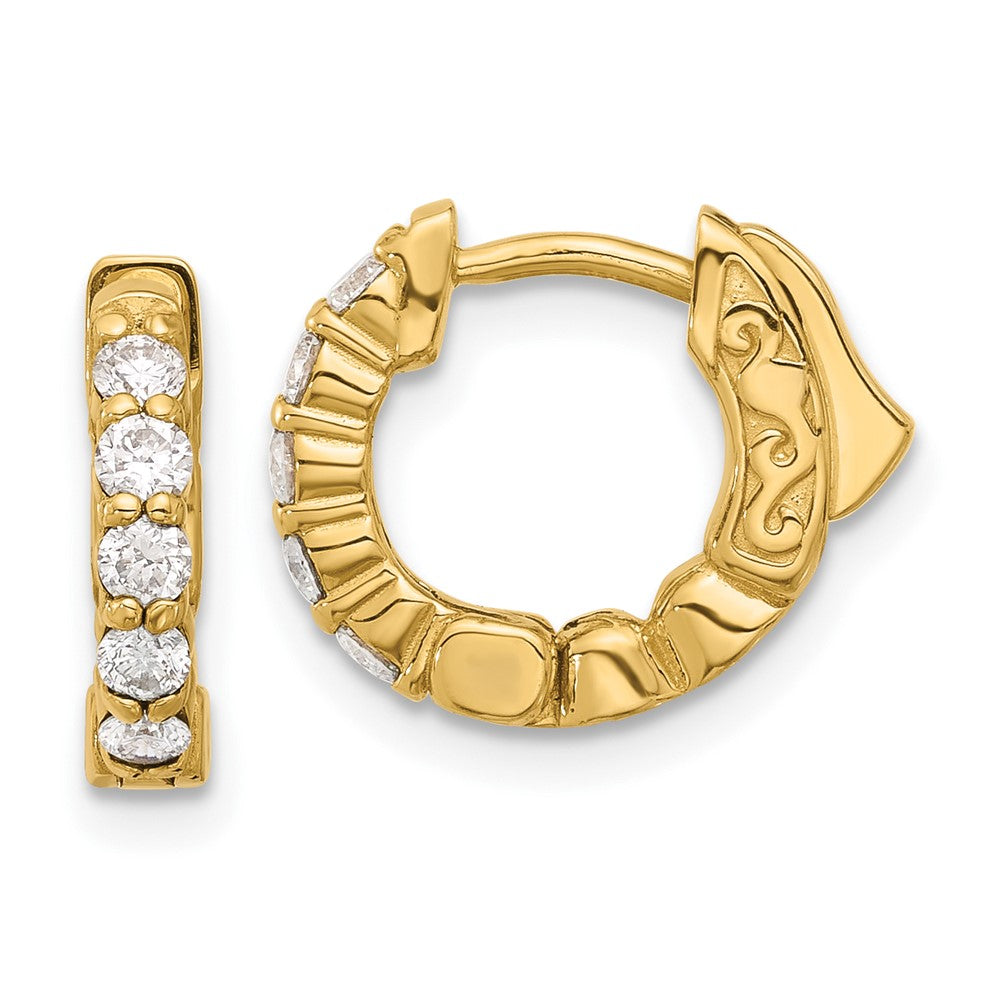 14K Gelbgold.46 Karat Diamant Rund Creole mit Sicherheits Verschluss Ohrringe