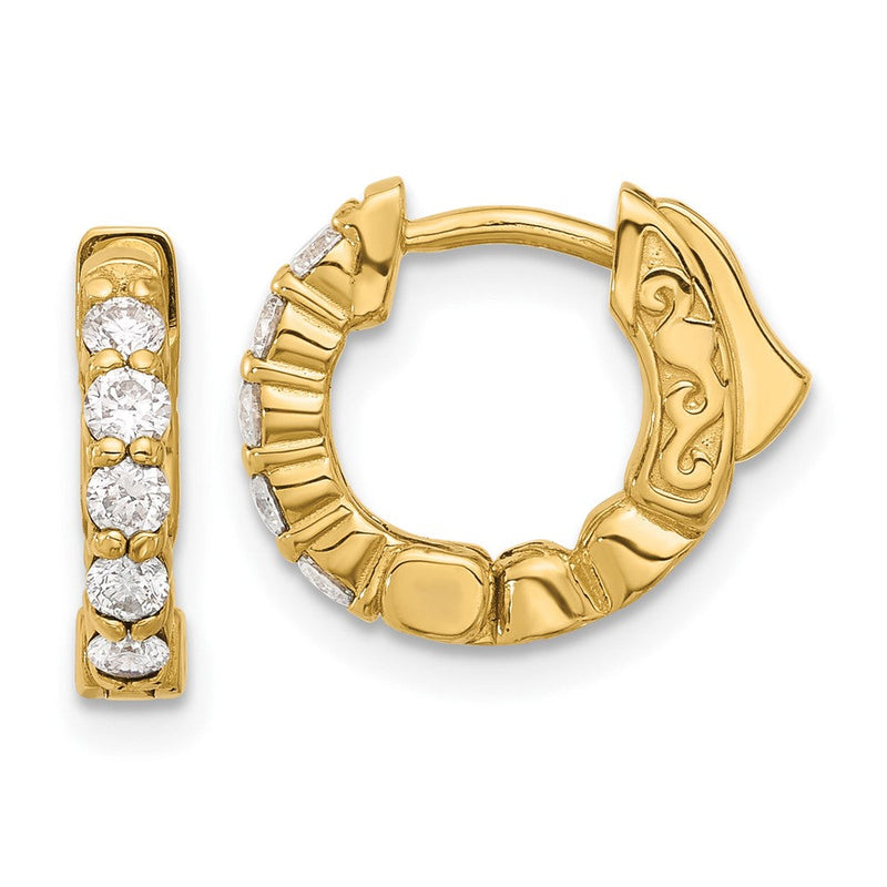 14K Gelbgold.46 Karat Diamant Rund Creole mit Sicherheits Verschluss Ohrringe