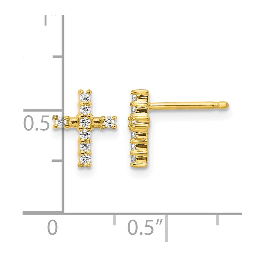 14K Gelbgold Diamant-Kreuz-Ohrstecker, poliert