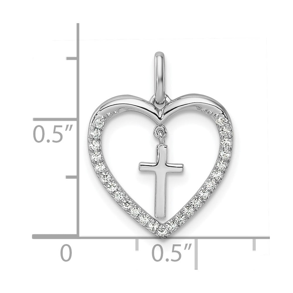 14K Weißgold Anhänger Herz-Kreuz mit 0,17 ct. Diamant, poliert, hängend