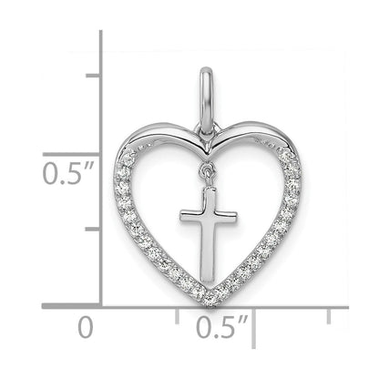 14K Weißgold Anhänger Herz-Kreuz mit 0,17 ct. Diamant, poliert, hängend