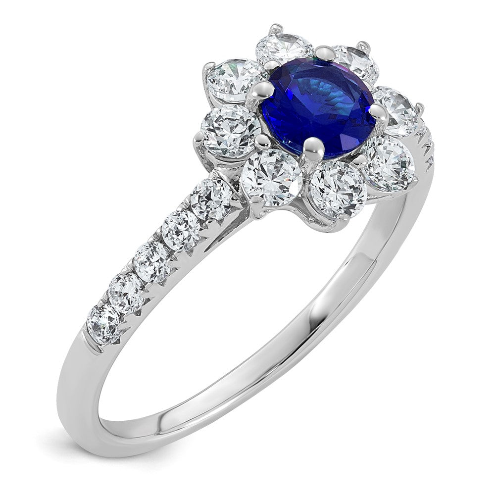 14K Weißgold Vs/si G+ Im Labor Gezüchtet Diamant und Aaa Qualität Echt Blau Sapp