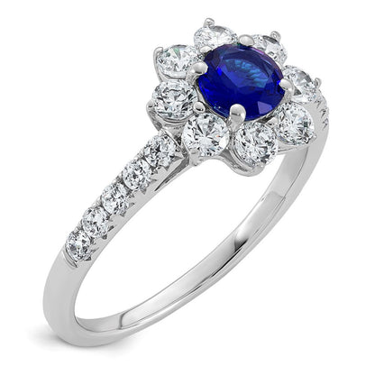 14K Weißgold Vs/si G+ Im Labor Gezüchtet Diamant und Aaa Qualität Echt Blau Sapp
