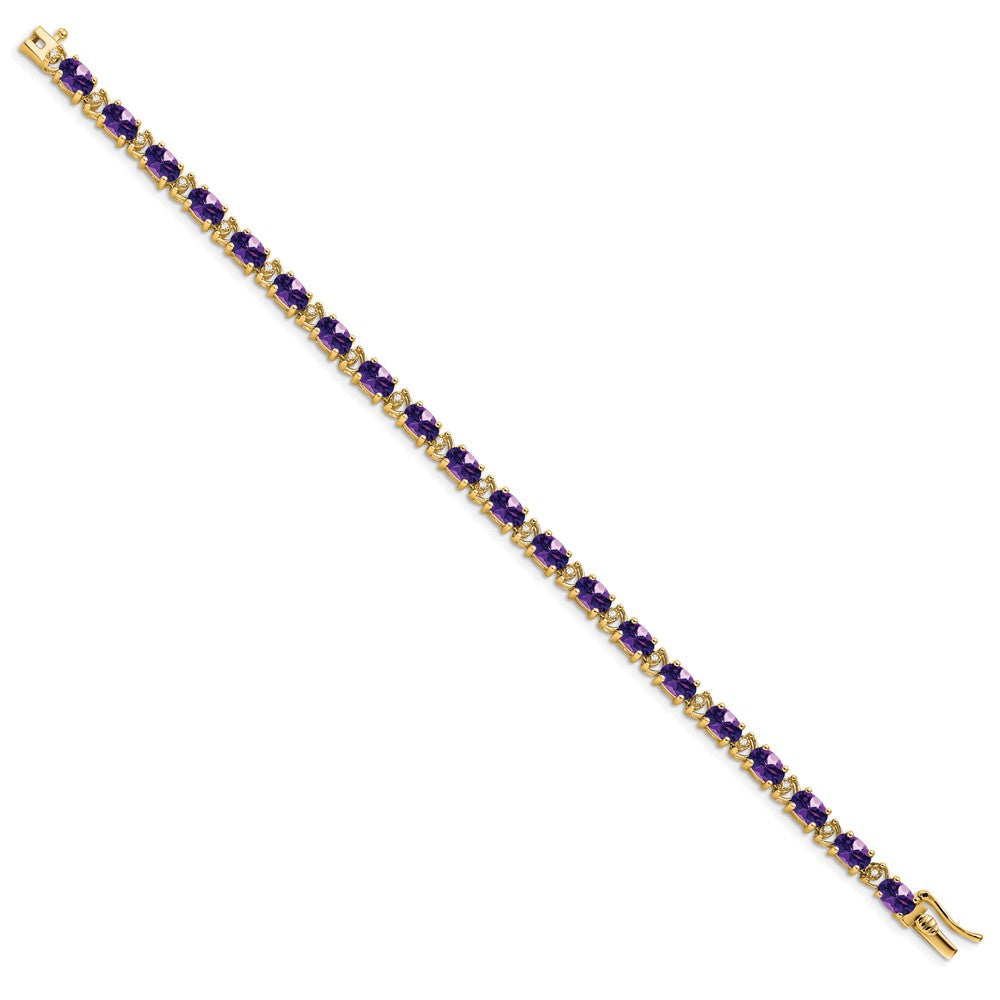 14K Gelbgold Komplett Oval Amethyst und Diamant 7 Zoll Armband