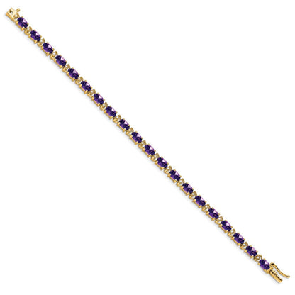 14K Gelbgold Komplett Oval Amethyst und Diamant 7 Zoll Armband