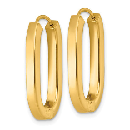 14K Gelbgold Poliert 3.25mm Oval Quadratisch Röhre Klappbar Creolen