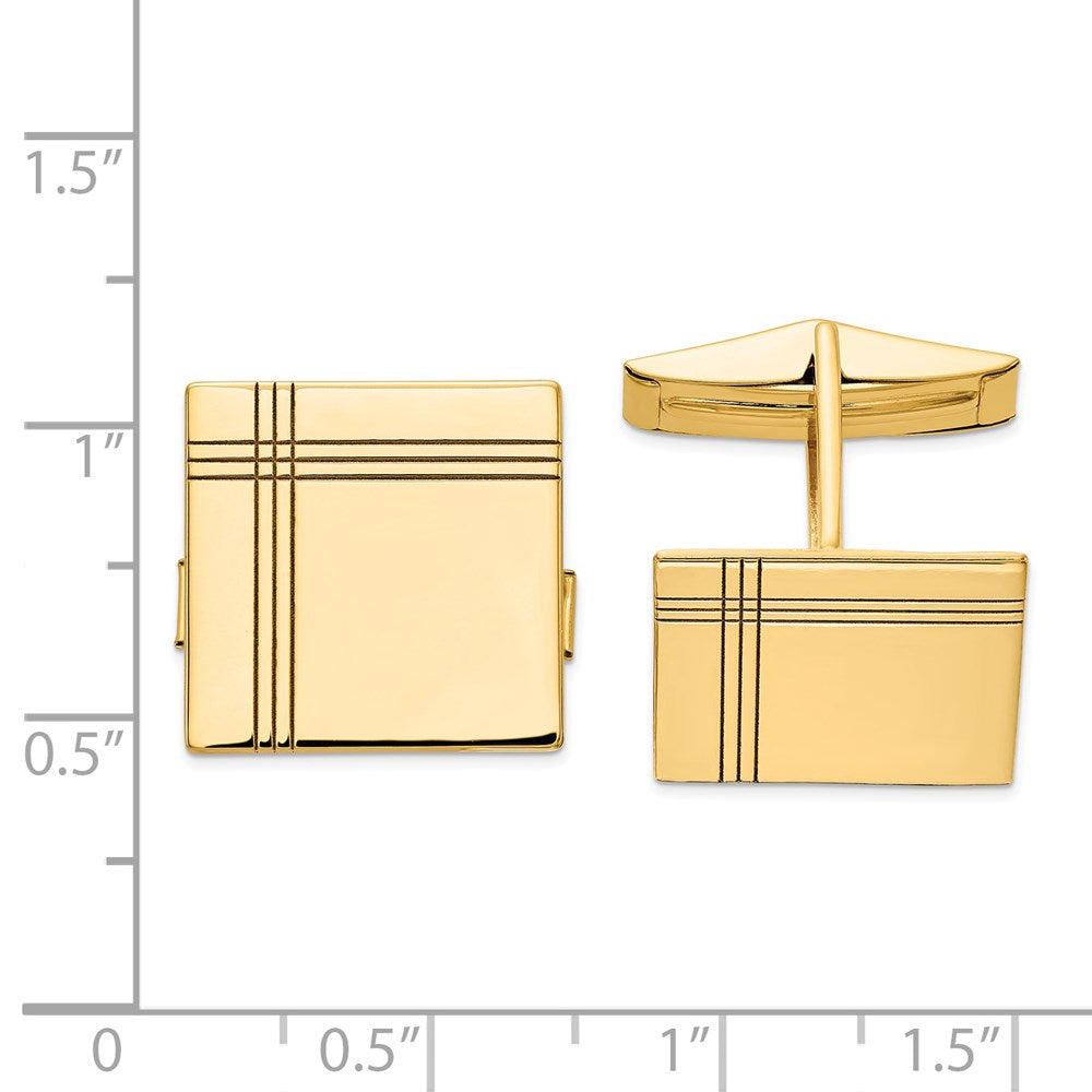 14K Gelbgold Herren Quadratisch mit Line Design Manschette Knöpfe