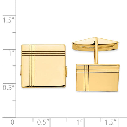 14K Gelbgold Herren Quadratisch mit Line Design Manschette Knöpfe