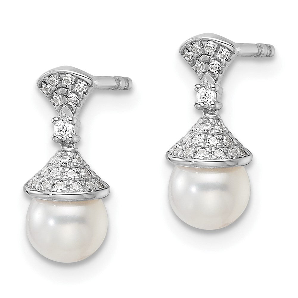 14K Weißgold Ohrhänger mit Diamant und weißer Süßwasser-Zuchtperle, poliert, 0,125 ct