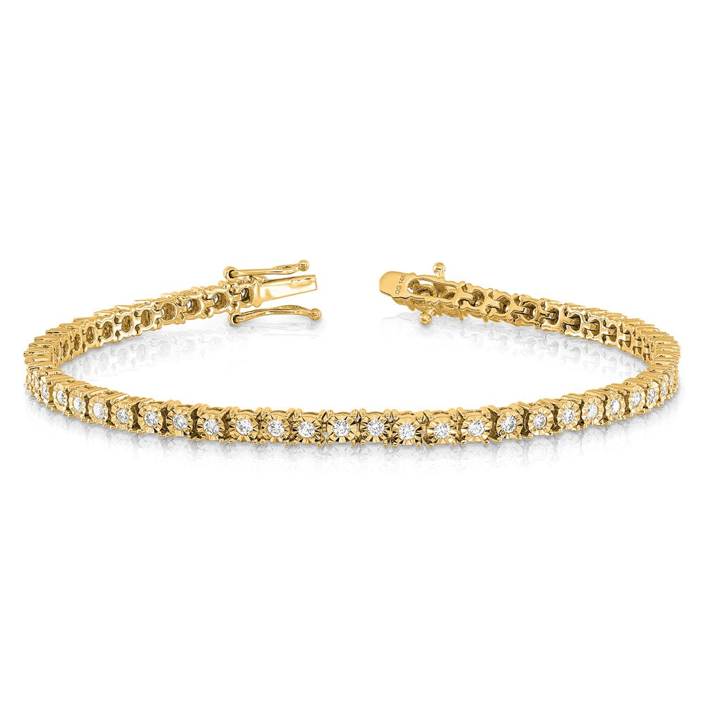 14K Gelbgold Komplett 1 Karat Diamant Illusion Setting 7 Zoll Tennis Armband