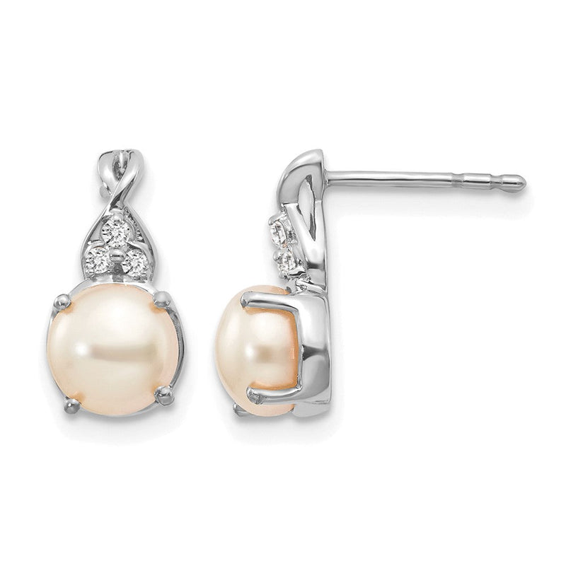 14K Weißgold Ohrstecker mit 6 mm Juni-/Süßwasser-Zuchtperle und Diamant