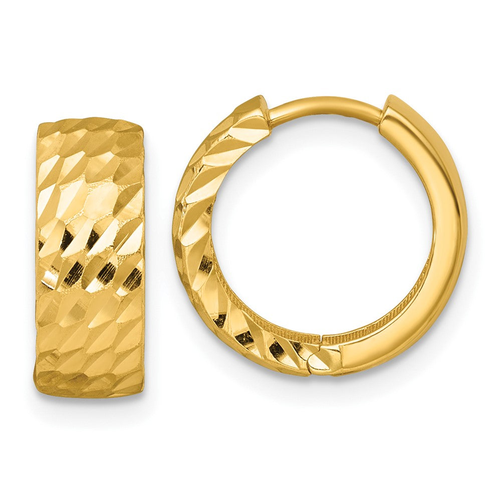 14K Gelbgold Poliert 5.0mm Diamantiert Rund Klappbar Creolen