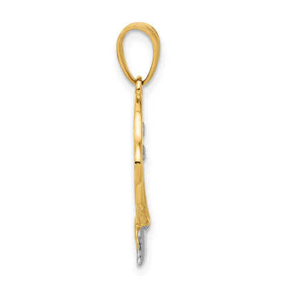 14K Gelbgold mit Rhodium Palmenbaum-Herz-Anhänger