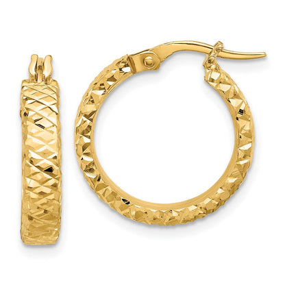 14K Gelbgold Poliert 4mm Diamantiert Creolen