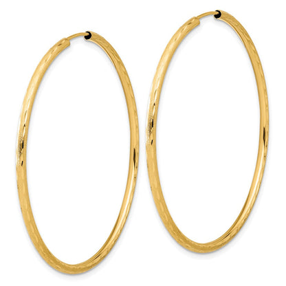 14K Gelbgold 2.00x50mm Poliert und Satiniert Diamantiert Endlos Röhre Creolen