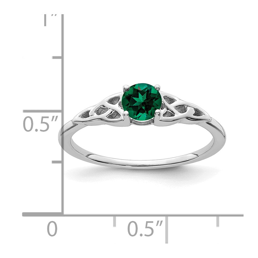 14K Weißgold 4.5mm Rund Im Labor Erzeugt Smaragd Keltisch Knoten Ring