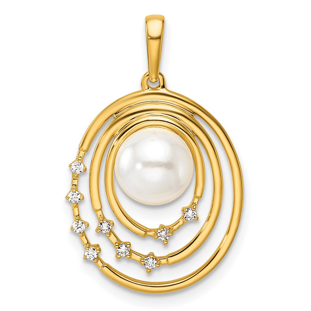 14K Gelbgold Anhänger, poliert, mit ovalen Zuchtperlen und 0,067 ct. Diamanten