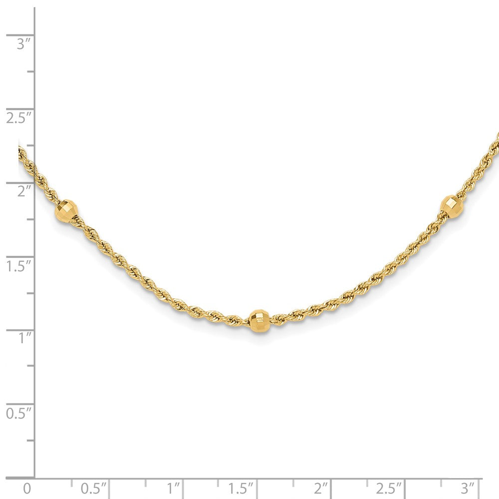 14K Gelbgold Mirror Perlen und Diamantiert Kordel Kette 7-station 18 Zoll Halskette