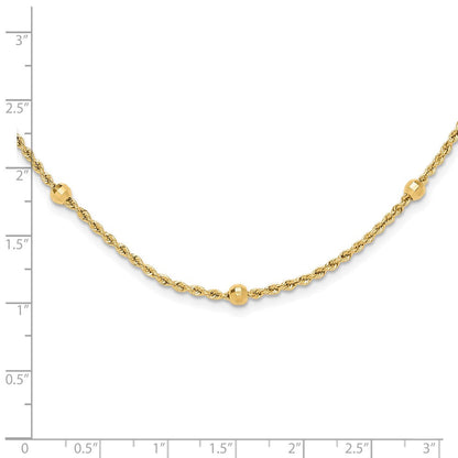 14K Gelbgold Mirror Perlen und Diamantiert Kordel Kette 7-station 18 Zoll Halskette