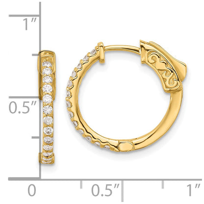 14K Gelbgold.40 Karat Diamant Rund Creole mit Sicherheits Verschluss Ohrringe